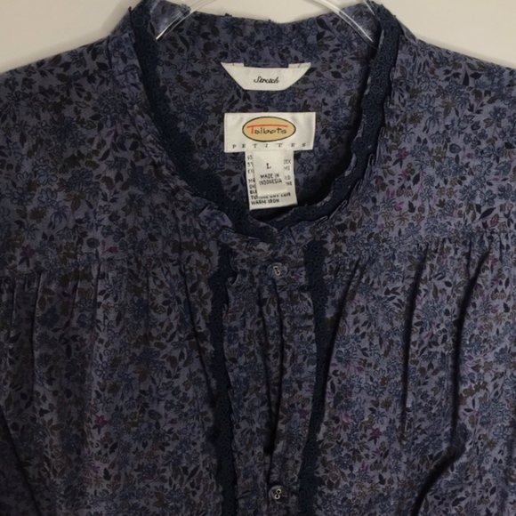 TALBOTS • Floral Stretch Keyhole Button Down • L - Picture 3 of 6